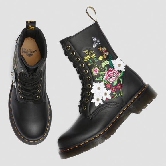 Dr. Martens Women's 1490 Floral Bloom Leather Vonda Butterfly Mid-Calf Boots - Picture 11 of 13